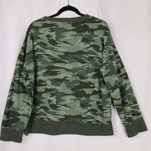 SPLENDID Green Camo Sweatshirt Women's Size XL Camouflage Pullover Crew Neck - Picture 3 of 5
